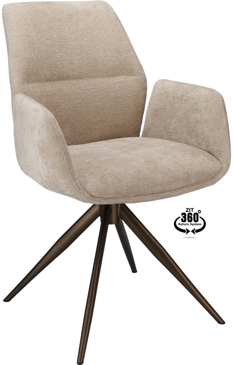 Icon Living - Armstoel Waylon Stof Stella Natural Leg Bronze 360° Return-system
