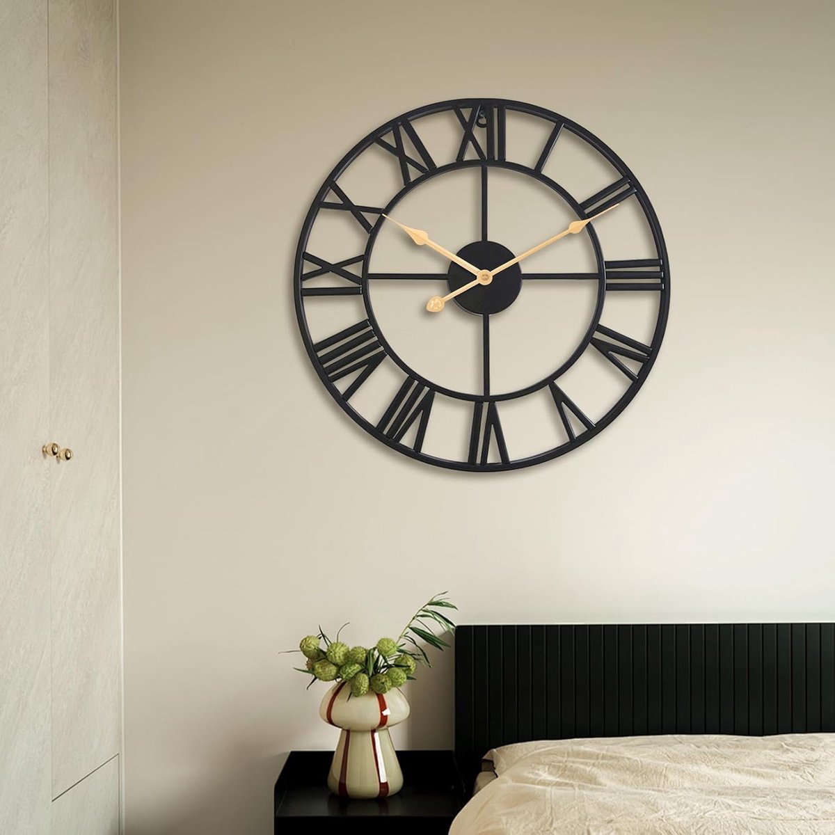 SnelShoppen - Grote Wandklok Zonder Tikken, Stil, 50 cm, Romeinse Cijfers, Quartz Batterij-Aangedreven, Goed Leesbaar voor Kamer, Thuis, Keuken, Slaap