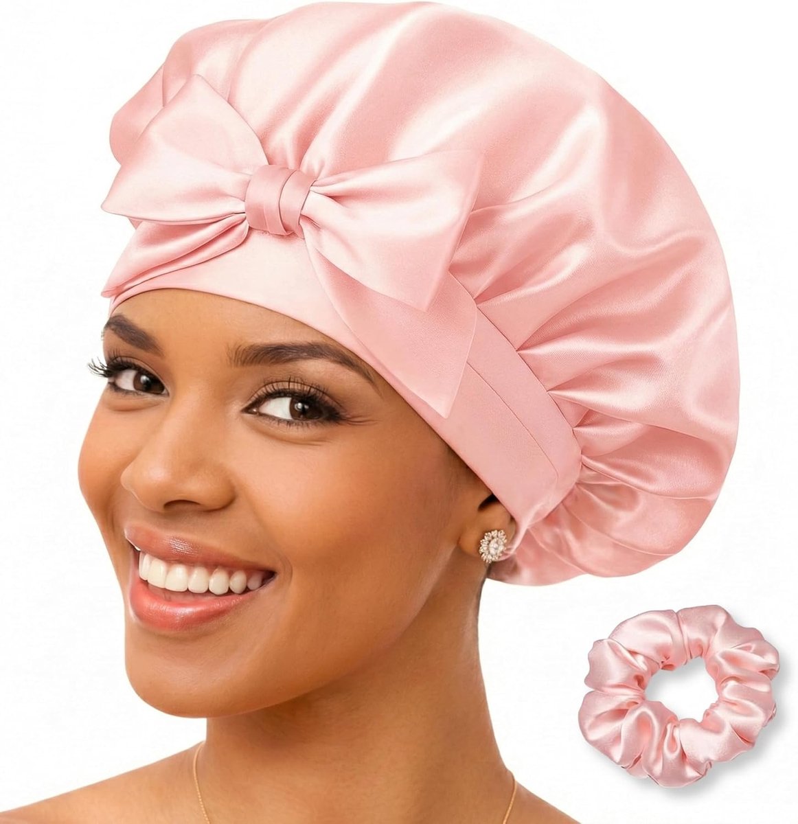 SnelShoppen - Silk Bonnet 100% Mulberry Slaapcap voor Curly Haar - Ademend en Verstelbaar met Elastische Band - Zacht Satin Turban voor Vrouwen - Roze