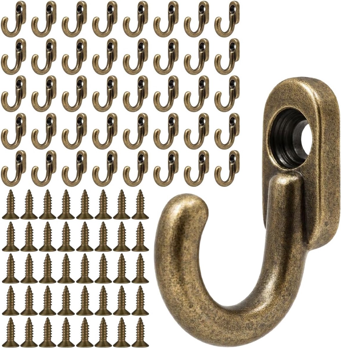 SnelShoppen - Pack van 40 Mini Wandhaken - Vintage Sleutelhaken 17 x 11 mm - Robuuste Zinklegering - Corrosiebestendig - Kleine Haken voor Deur, Keuke