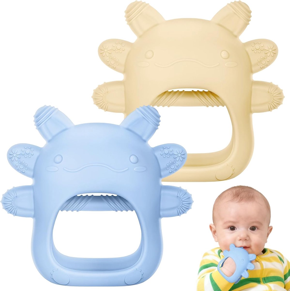 SnelShoppen - Baby Bijtringen Set van 2 - Siliconen Tandenborstel Handschoenen, BPA Vrij, Zacht en Veilig Teether Speelgoed voor Baby's 3-12 Maanden,