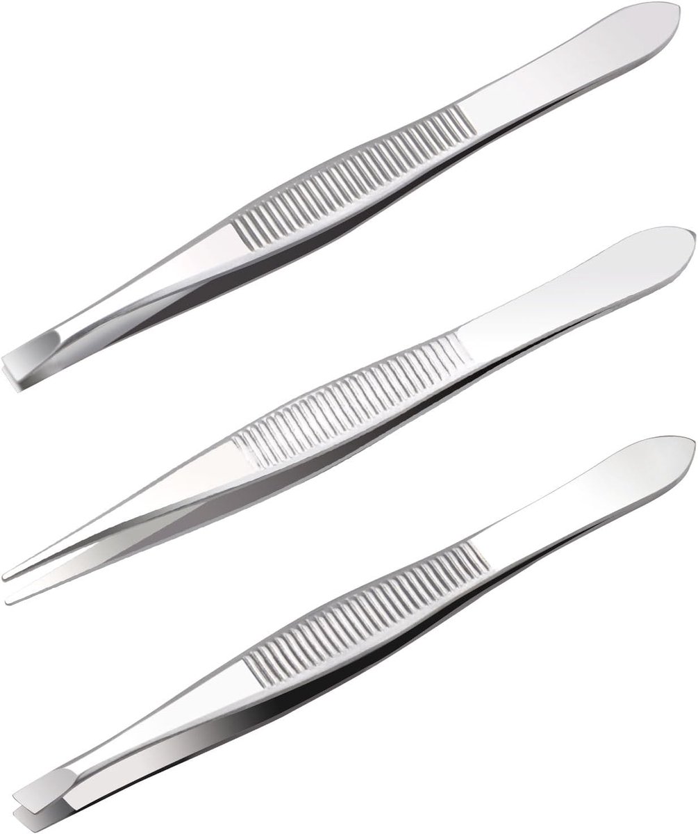 SnelShoppen - Professionele Pincet Set - 3-delige Set voor Ogen, Gezicht en Lichaam - Slanke, Schuin en Platte Pincetten - Ideaal voor Wenkbrauwen, Ha