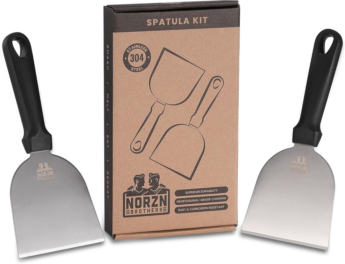 SnelShoppen - Grill Spatula Stainless Steel 304 Set – 2-Piece Plancha Spatula, Ergonomische Grillwender, Barbecue Spatel, Food Safe, 10 Jaar Garantie,
