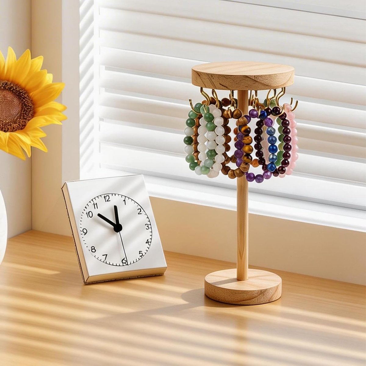 SnelShoppen - Houten Jewellery Stand met 12 Hooks - Dismountable Jewelry Holder - Duurzaam Walnoot - Portable Sieradenhouder voor Marktstallen en Thui