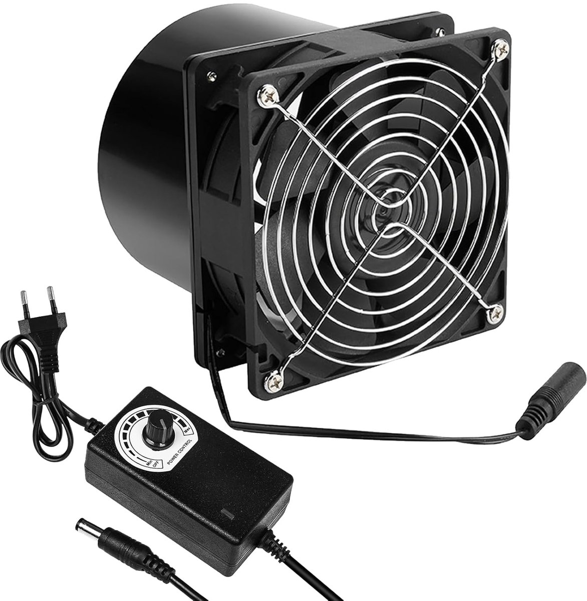 SnelShoppen - DC 12V Buis Ventilator, Industriële Afzuigventilator met Snelheidsregelaar,