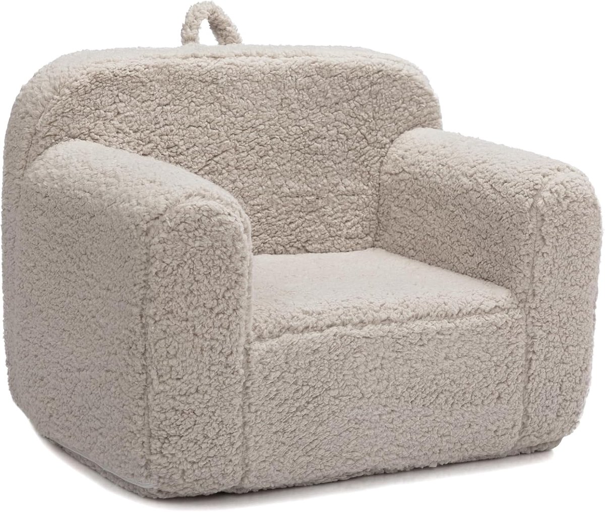 SnelShoppen - Ultra Zachte Kinderbank - Cuddle Chair - Foam Gevuld - Eenpersoons Knuffelstoel - Sherpa Leeststoel voor Jongens en Meisjes - Lichtgrijs