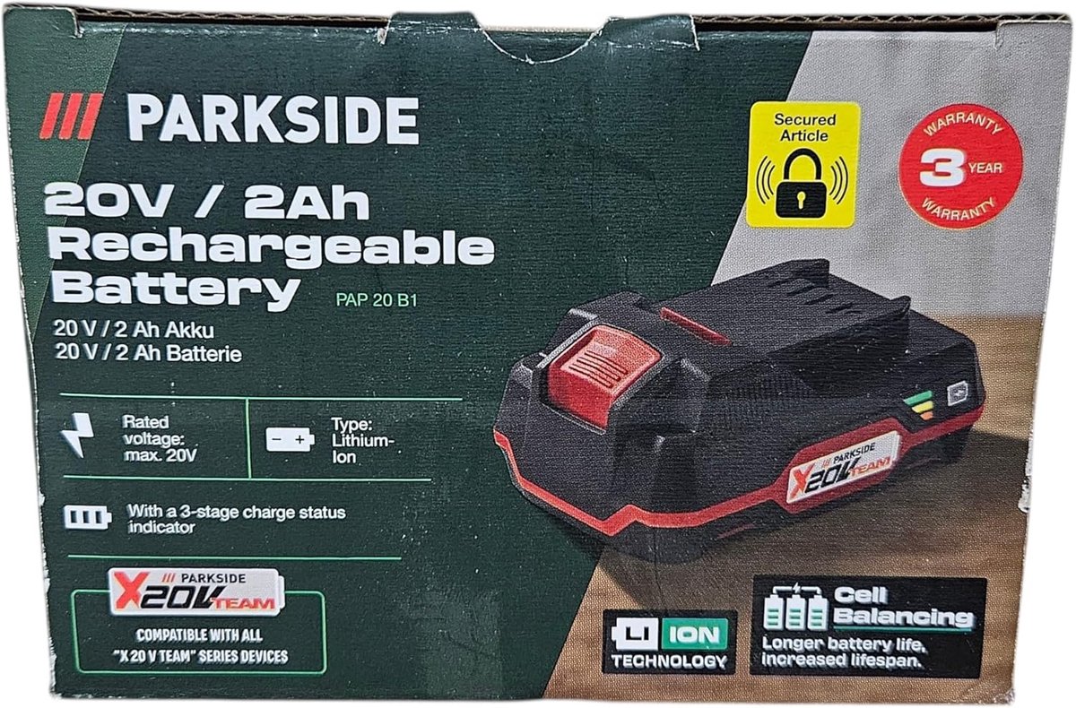 SnelShoppen - Lithium-ion 20 V/2 Ah Accu voor Elektrisch Gereedschap, Power Tool Batterij, Oplaadbare Accu voor Parkside X 20 V Team, Tuin en Klussen