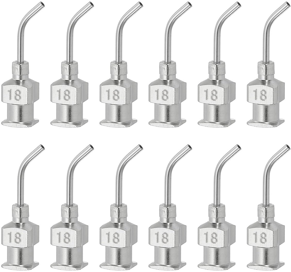 SnelShoppen - 18g Curved Tip Dispenser Needle 12pcs - RVS Luer-Lock Naald voor Vloeibare Inkt Bijvullen - 0.5 Inch Curved Flow Naald voor Creatieve Pr