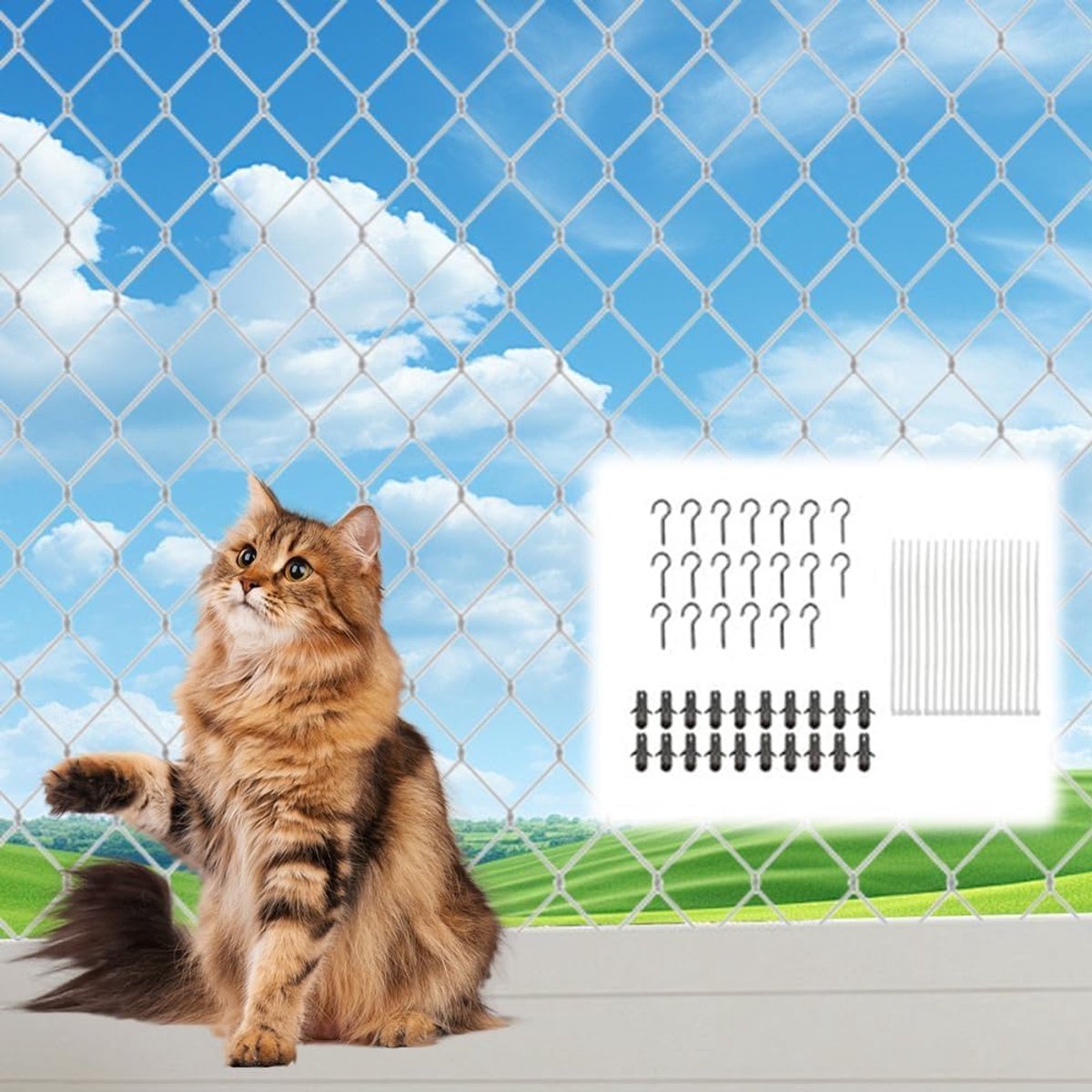 SnelShoppen - 0 x 3 m Kattennet voor Balkon - Geen Boorgaten - Katbescherming met Bevestigingskit - Nylon Balkonnet - Makkelijk te Installeren - Verst