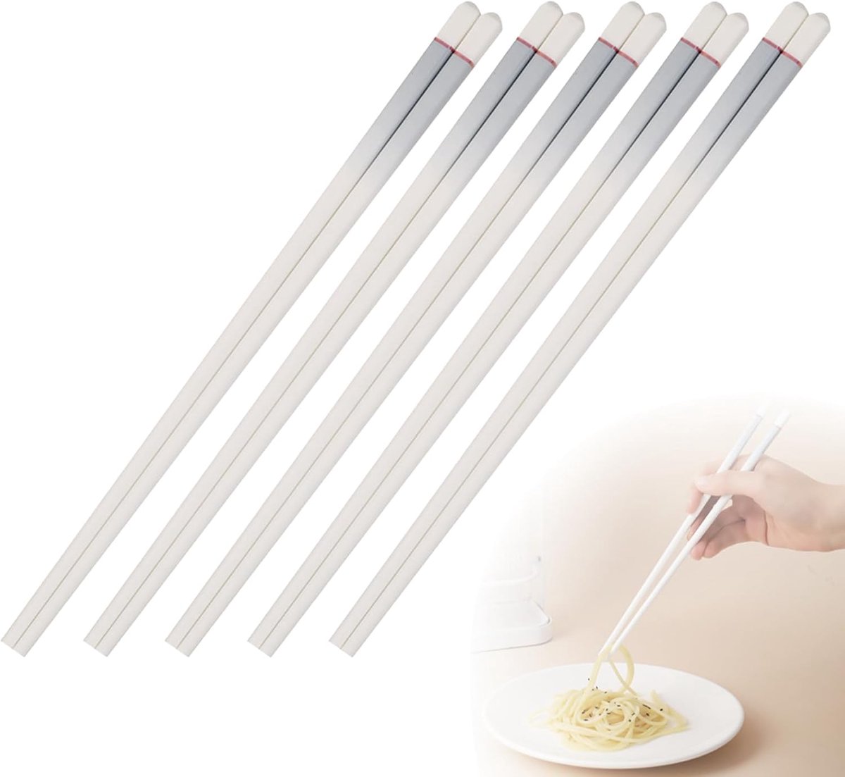 SnelShoppen - Set van 5 Paar Ceramische Sticks 24.5cm - Blauwe Antislip Stokken van Gezond Porselein, Premium Eetgerei voor Feest, Camping en Keuken