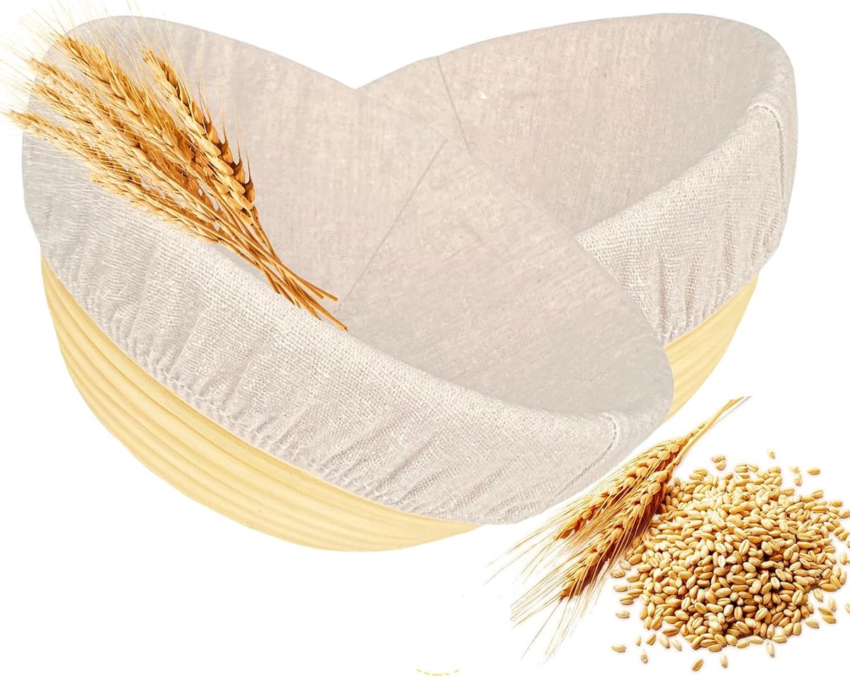 SnelShoppen - 2 x Ronde Bakmanden 23 cm, Banneton Set van Duurzaam Riet, Broodmand voor Het Bakken van Brood, Ideaal voor Thuis en Keuken