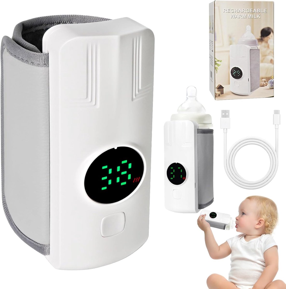 SnelShoppen - Draadloze Flesverwarmer USB Flesopwarmer voor Baby - 6 Instellingen - Reizen en Thuis - 4000 mAh Accu - Perfecte Melktemperatuur voor Ki