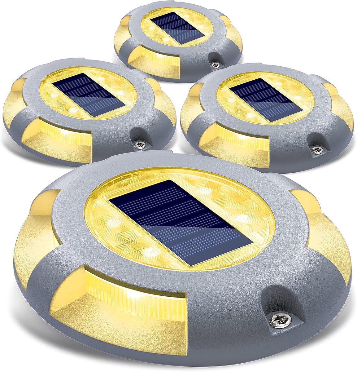 SnelShoppen - Solar Tuinverlichting - 4 Stuks Waterdichte LED Buitenlampen - Warm Witte Solar Grondlampen voor Tuin, Oprit, Pad, en Lawn - Aluminium