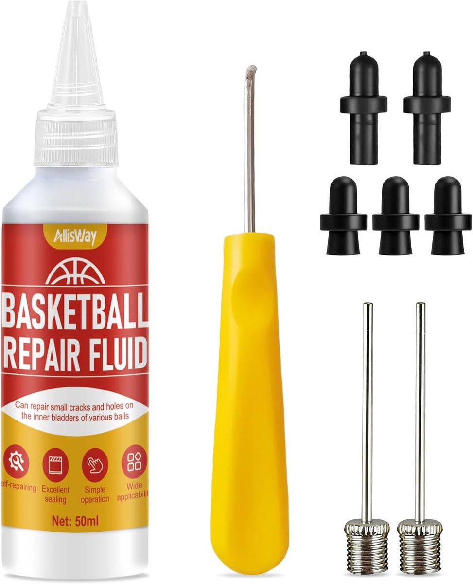 SnelShoppen - Basketball Ball Repair Kit 50 ml - Repareer en Voorkom Luchtverlies in Basketballen en Voetballen - Compleet met 9 Onderdelen en Diverse