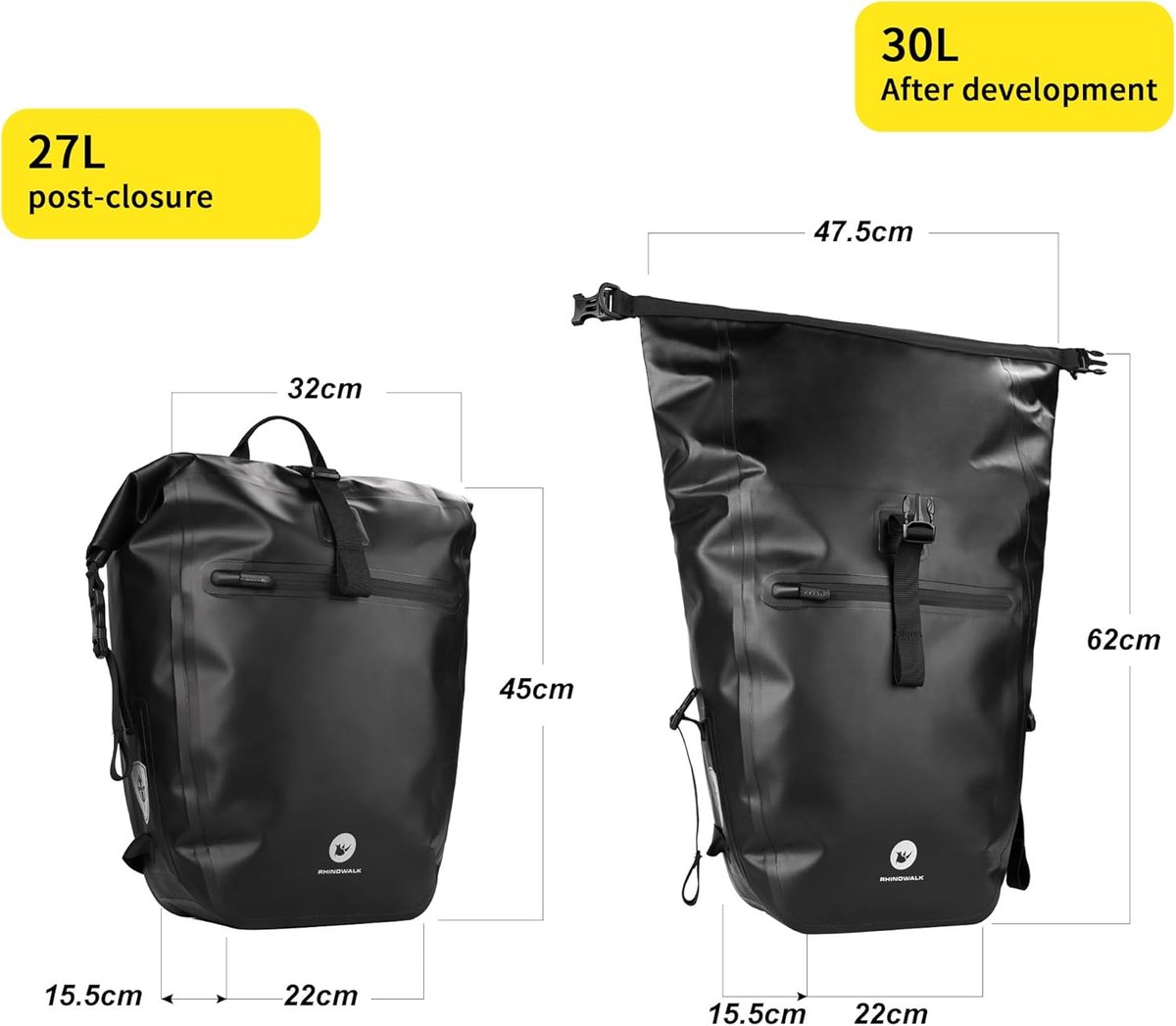 SnelShoppen - Multifunctionele Fietstas voor Bagagedrager, 100% Waterdichte Achtertas, 27 Liter Fietstas met Schouderband, Laptopvak, Zwart, Ideaal vo