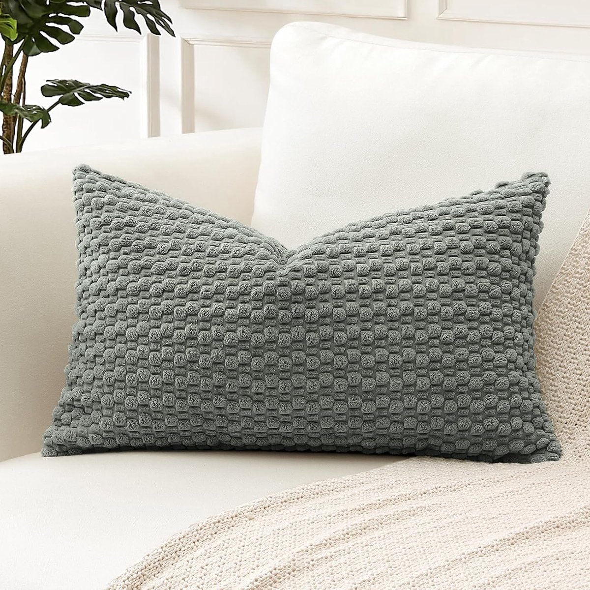 SnelShoppen - Decoratieve Corduroy Kussenhoes 40x60 cm Super Zacht Boho Gestreept Lumbar Kussen voor Bank Slaapkamer Auto Decoratie Set van 1 Grijs