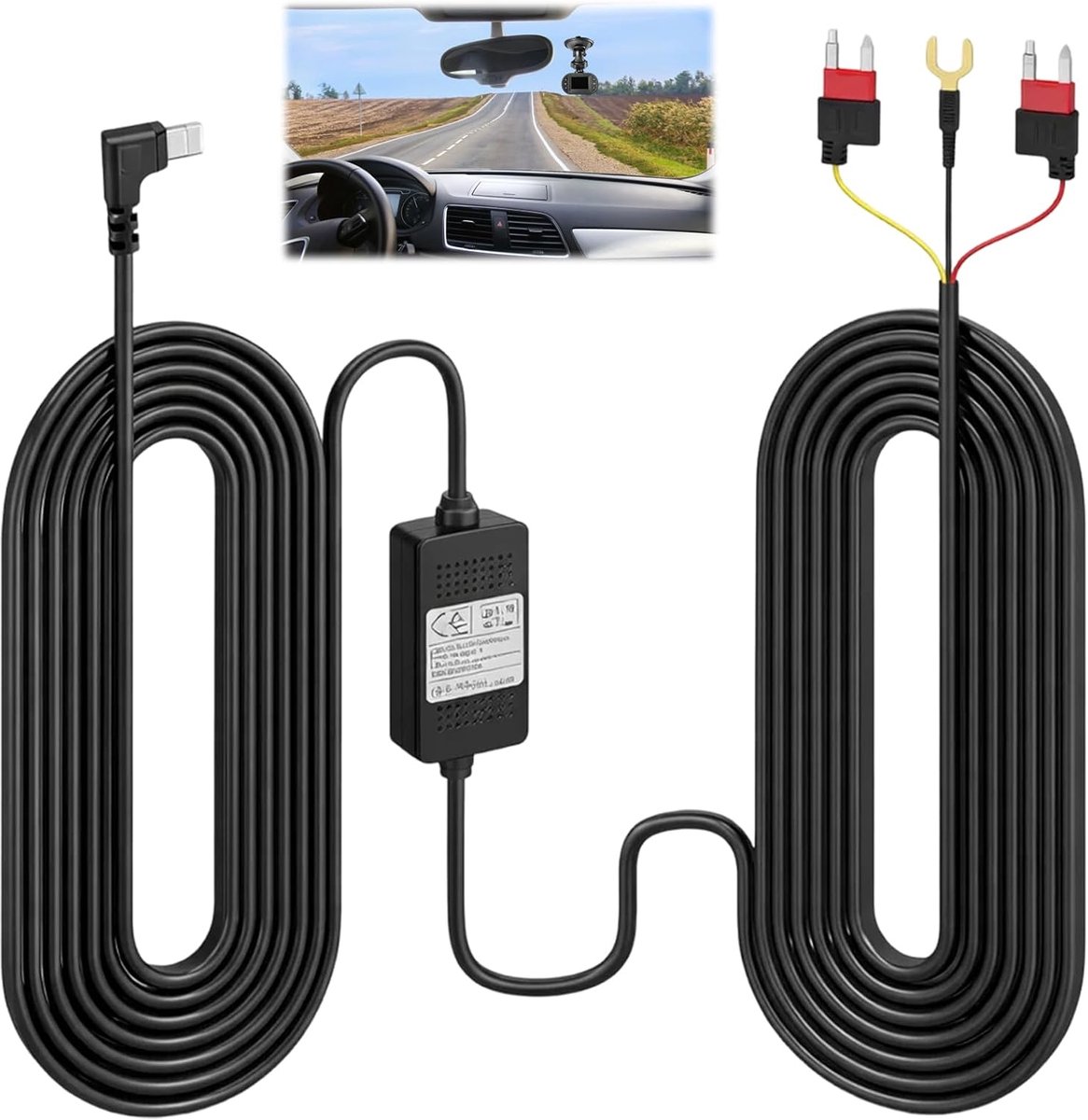 SnelShoppen - Type-C Hardwire Kit voor Dashcam, 12V-24V naar 5V 3A, Parkeerstand met Ondervoltbeveiliging, 3.2m Kabel, Geschikt voor Dashcams