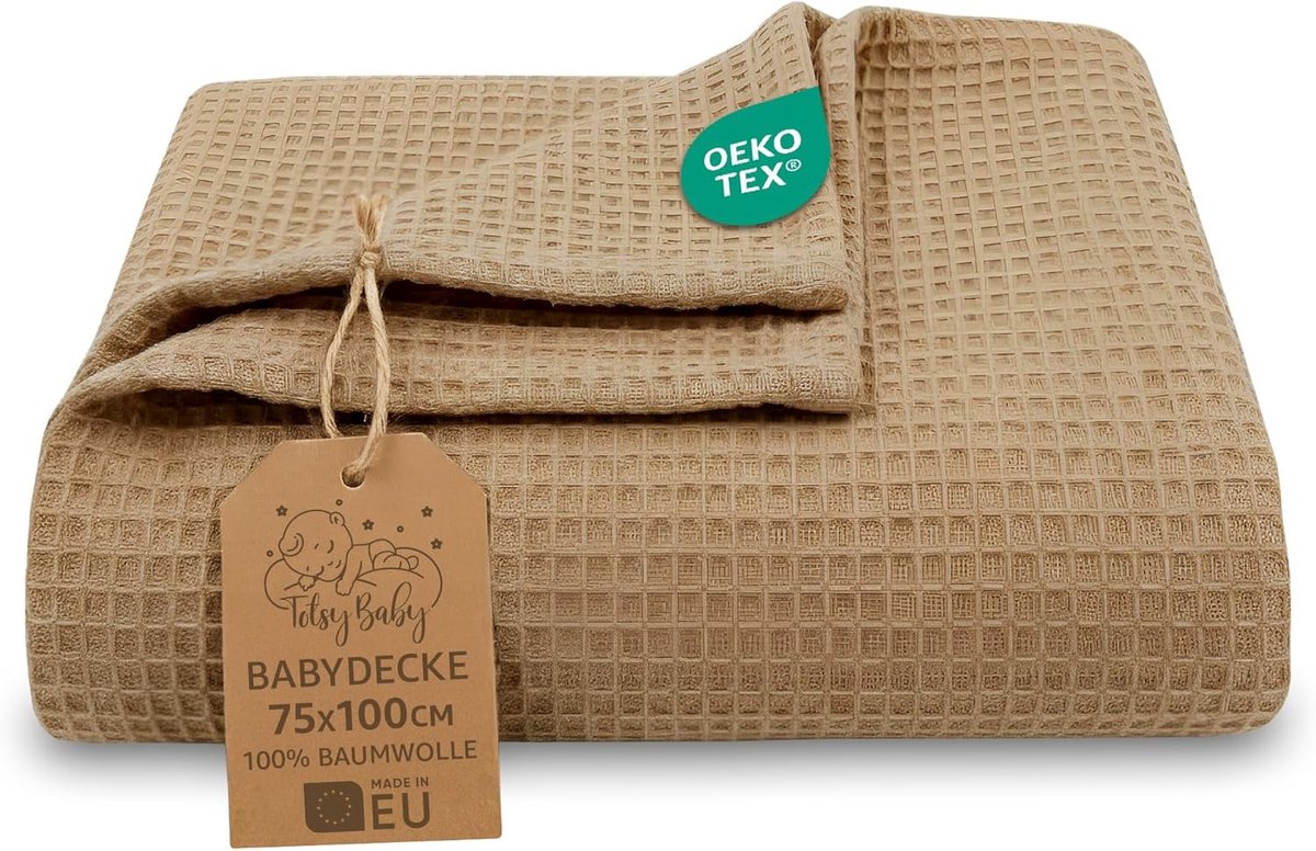 SnelShoppen - Waffle Blanket Baby All Year 75x100 cm - Ademend Katoenen Dekentje voor Kinderen - Crib Blanket Pram Newborn Zacht en Licht Oeko-Tex Bro