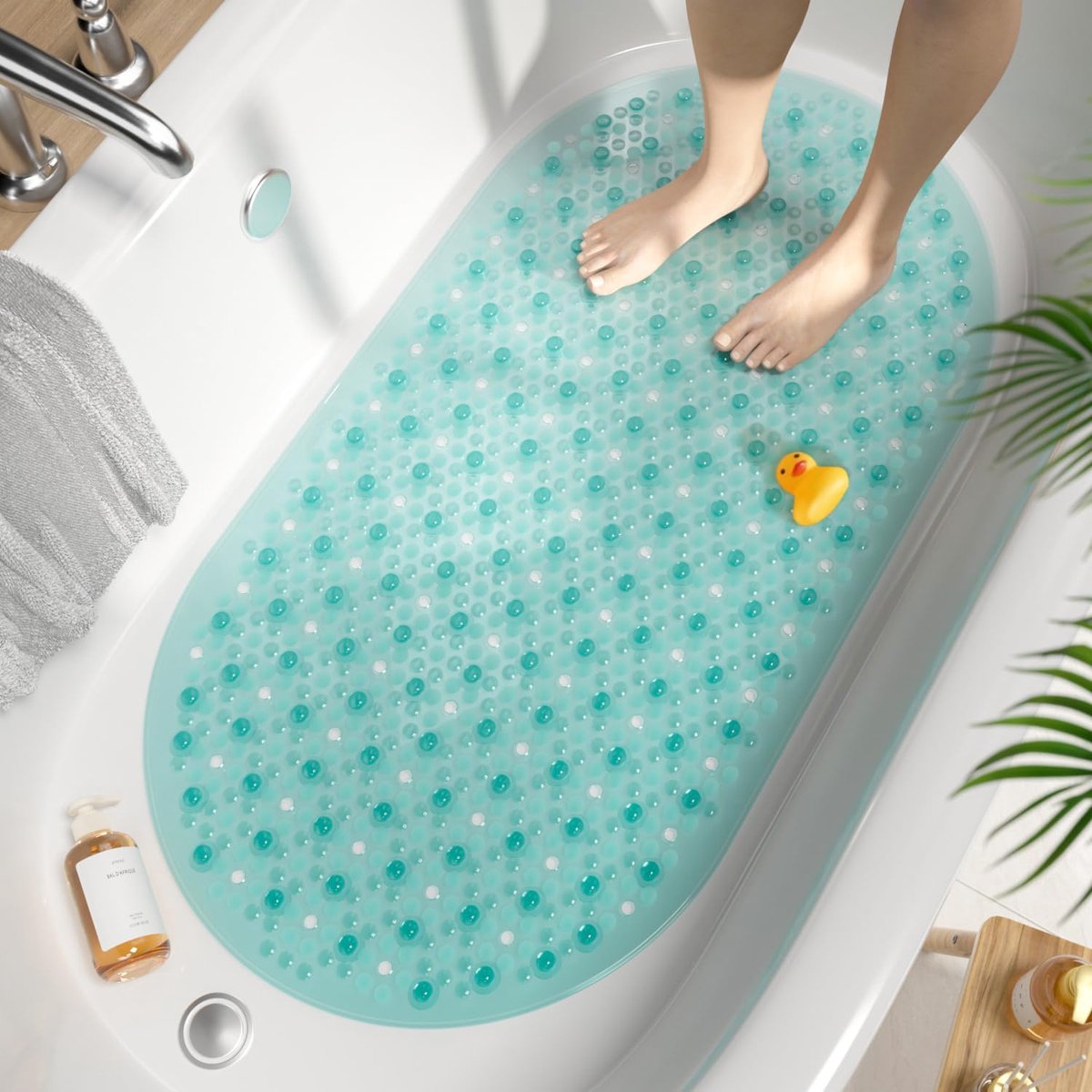 SnelShoppen - Antislip Badmat voor Badkuip en Douche, 68x38 cm, Rutschfest met Suction Cups, Machine Wasbaar, BPA Vrij, Schimmelbestendig, Groene Badm