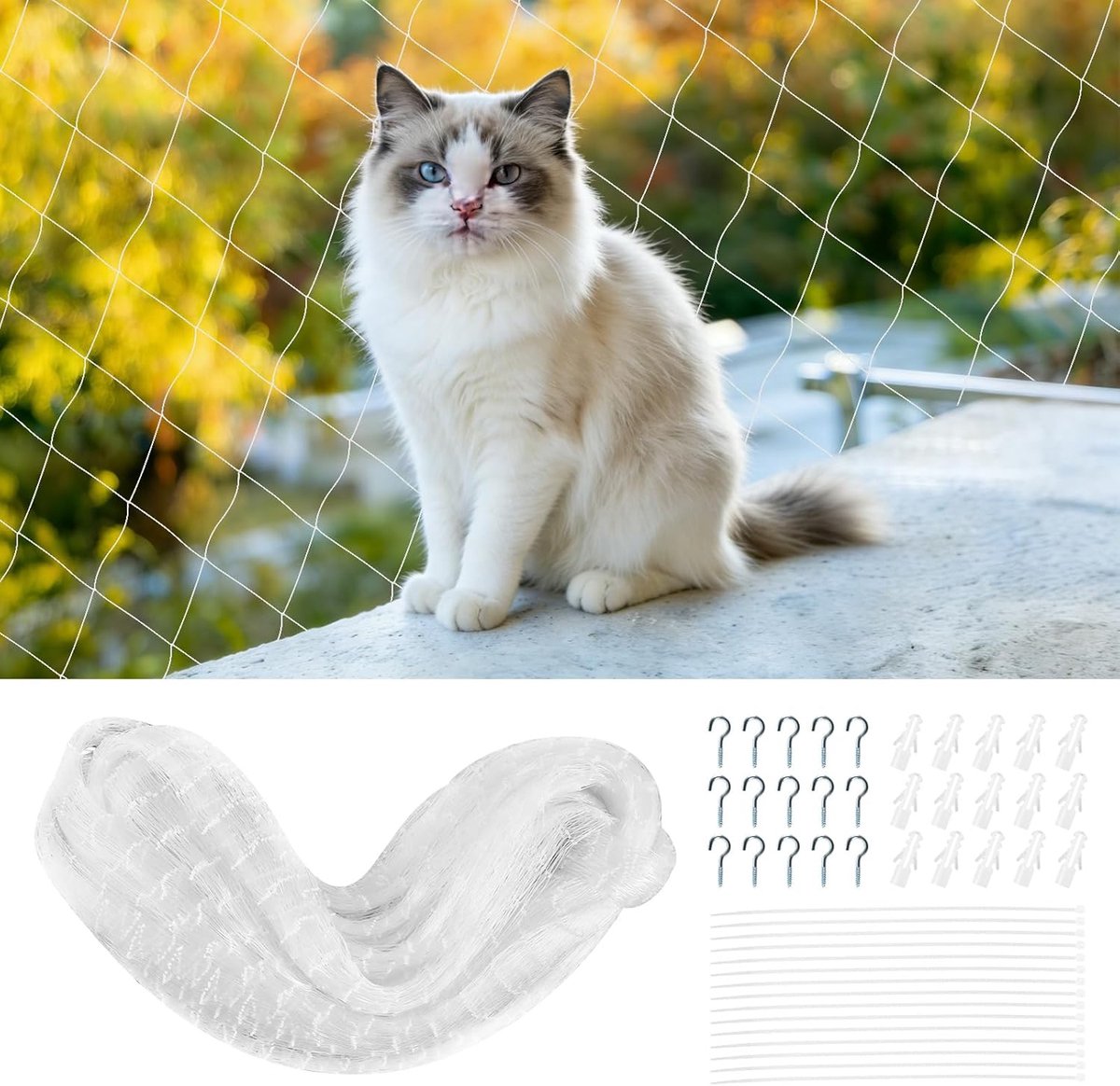 SnelShoppen - Kattennet voor Balkon, 8x3m, Transparant Nylon Kat Beschermnet, Geen Boren, Duurzaam en Weerbestendig, Ideaal voor Balkon, Raam en Deur