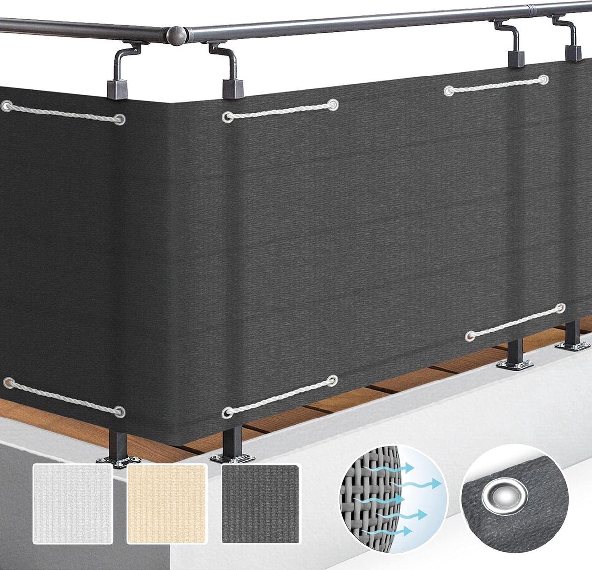 SnelShoppen - Balkon Privacy Screen 300x90 cm Opaque Polyethyleen - Windbescherming en Privacybescherming in Antraciet - Ideaal voor Balkon, Tuin en B