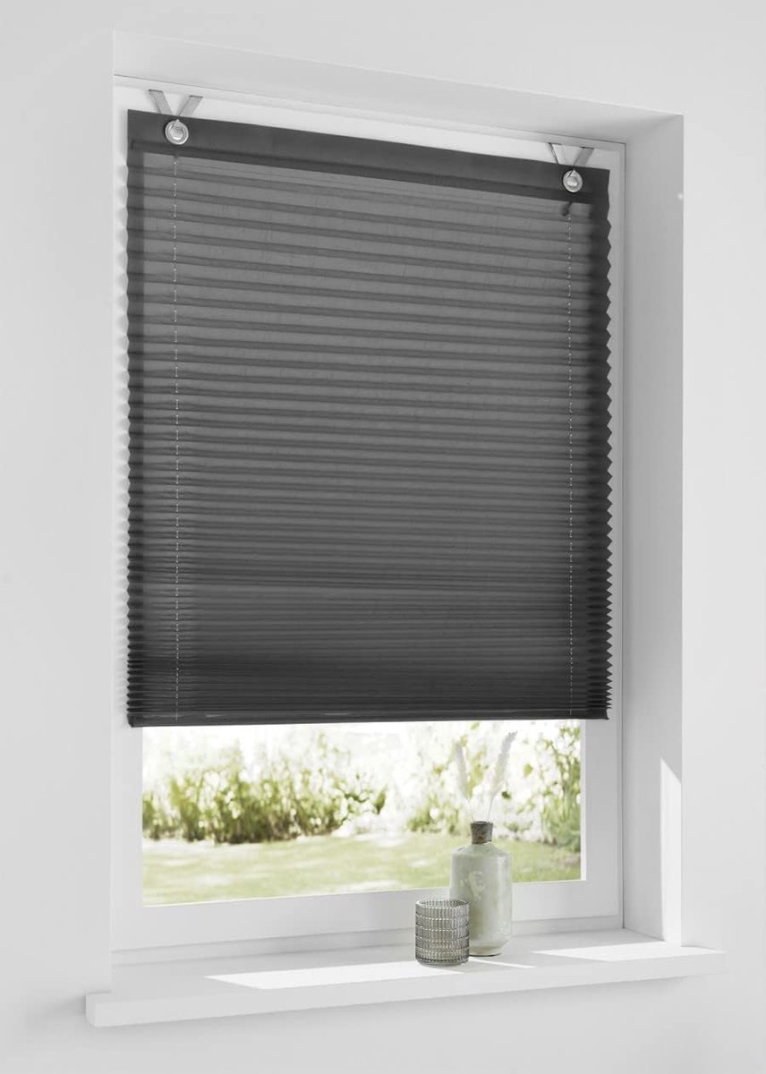 SnelShoppen - Pleated Blind Anthraciet 80x210 cm - Rolgordijn met Oogjes - Geen Boren - Privacy Screen en Zonwering - Semi-Transparant Polyester voor