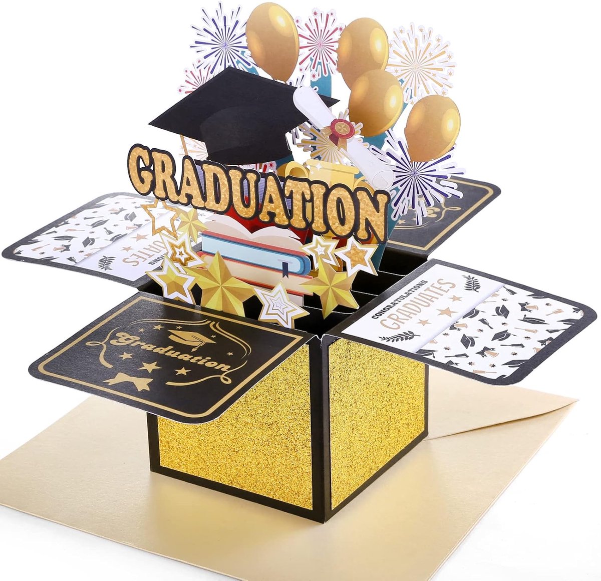 SnelShoppen - Pop Up Verjaardagskaart Afgestudeerden, 3D Groetenkaart voor Bachelor, Master, Dokter, Abitur - 23x17.5 cm - Feestelijke Kaart met Envel