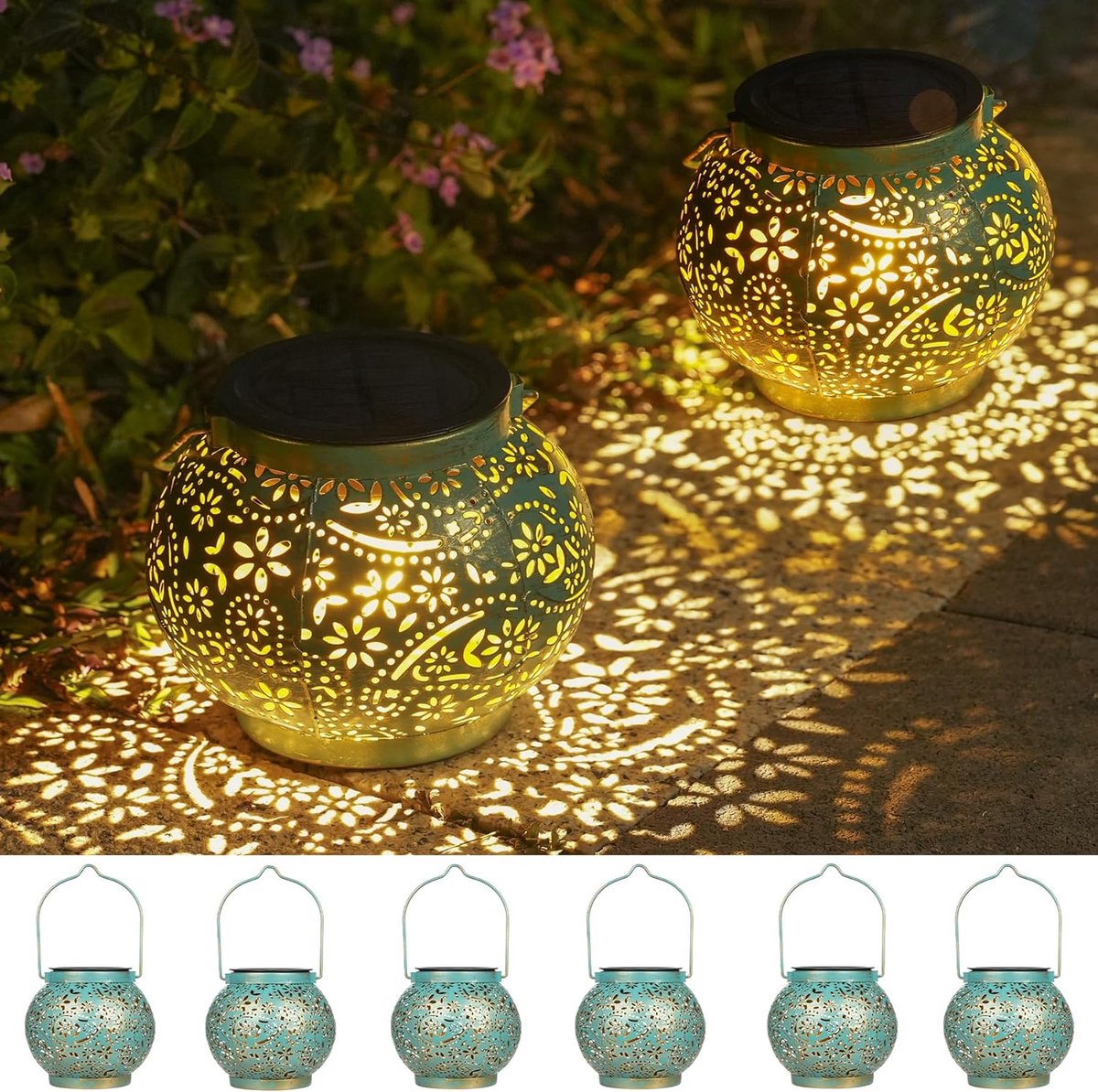 SnelShoppen - 6 Stuks Buiten Solar Lantaarns met Vintage Oriental Design - Retro Paisley Tuinverlichting voor Patio, Tuin, Voor- en Achtertuin, Perfec