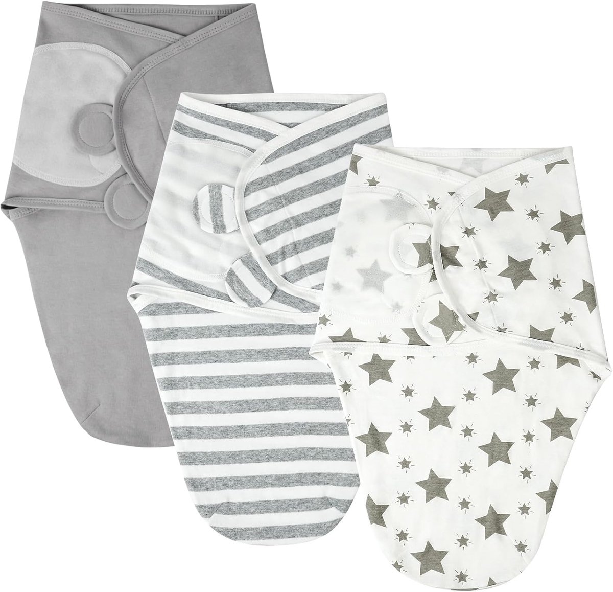 SnelShoppen - Pack van 3 Nieuweborn Wikkeldoeken, Organische Aanpasbare 0-3 Maanden voor Jongens en Meisjes, Grijs, Ideaal voor Comfortabele Slaap