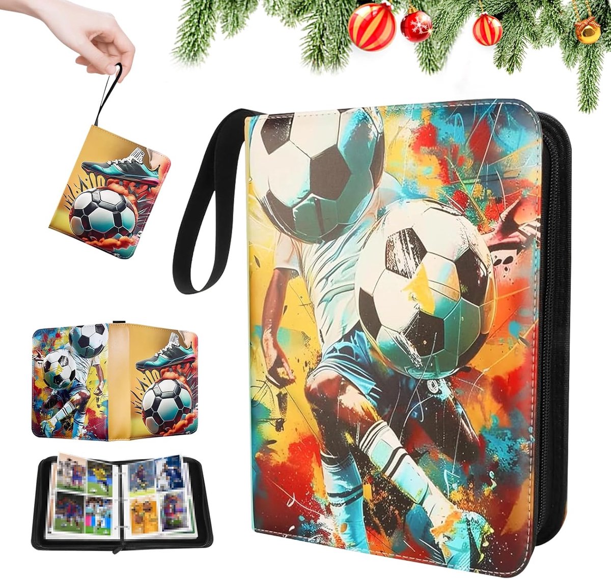 SnelShoppen - Voetbal Verzamelalbum met Rits, Voetbalkaart Album 50 Pagina's, 400 Kaarten Capaciteit, PU Leer, Waterdicht, Draagbaar, Cadeau voor Voet