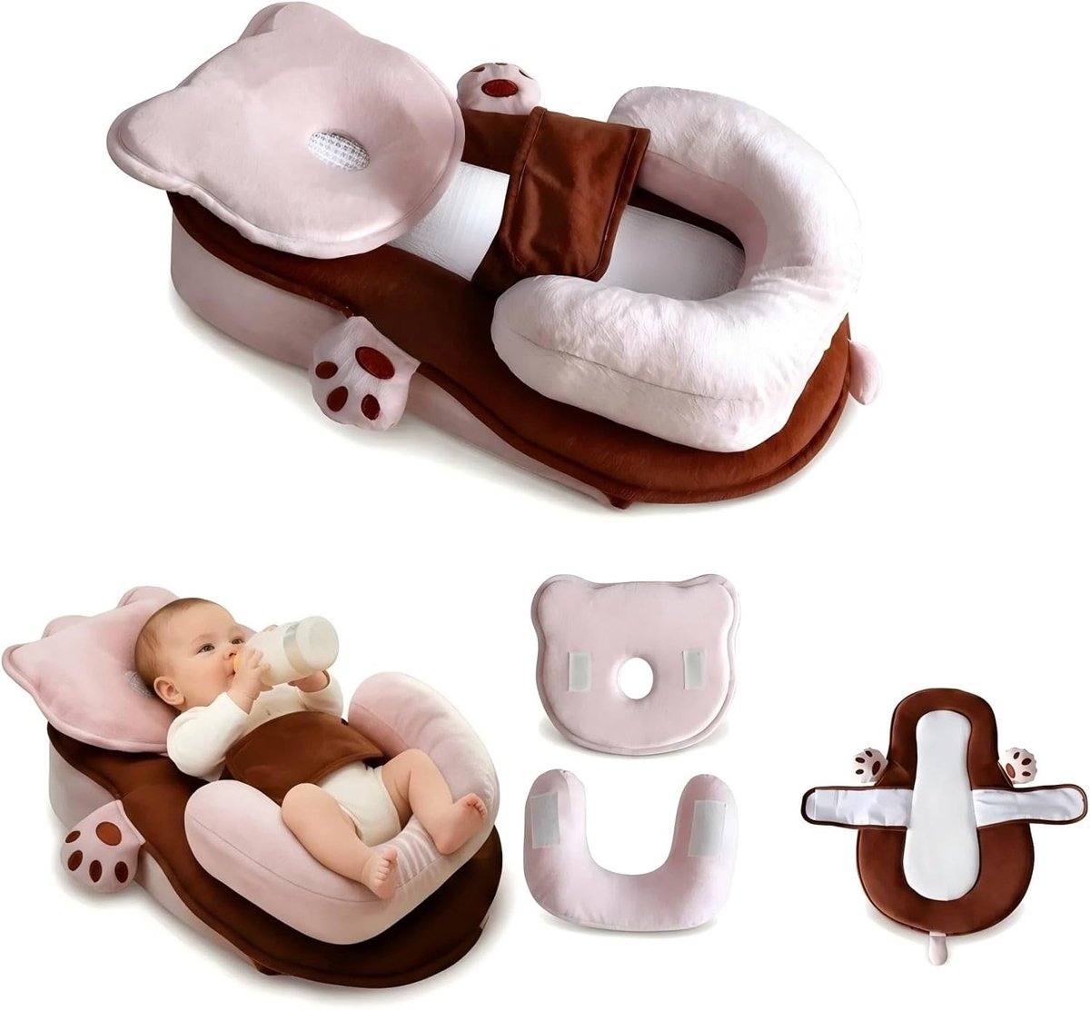 SnelShoppen - Wasbaar Borstvoedingskussen 63 x 42 cm - Comfortabel en Ademend - Elastisch Bruin Kussen voor Ontspannen Borstvoedingservaring - Handen