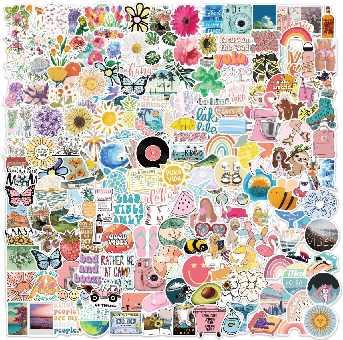 SnelShoppen - 200 Stuks Esthetische Vinyl Kawaii Stickers voor Laptop, Koffer, Skateboard, Notebook, Plakboek, Fiets, Motorfiets, Gitaar, Macbook, Ipa