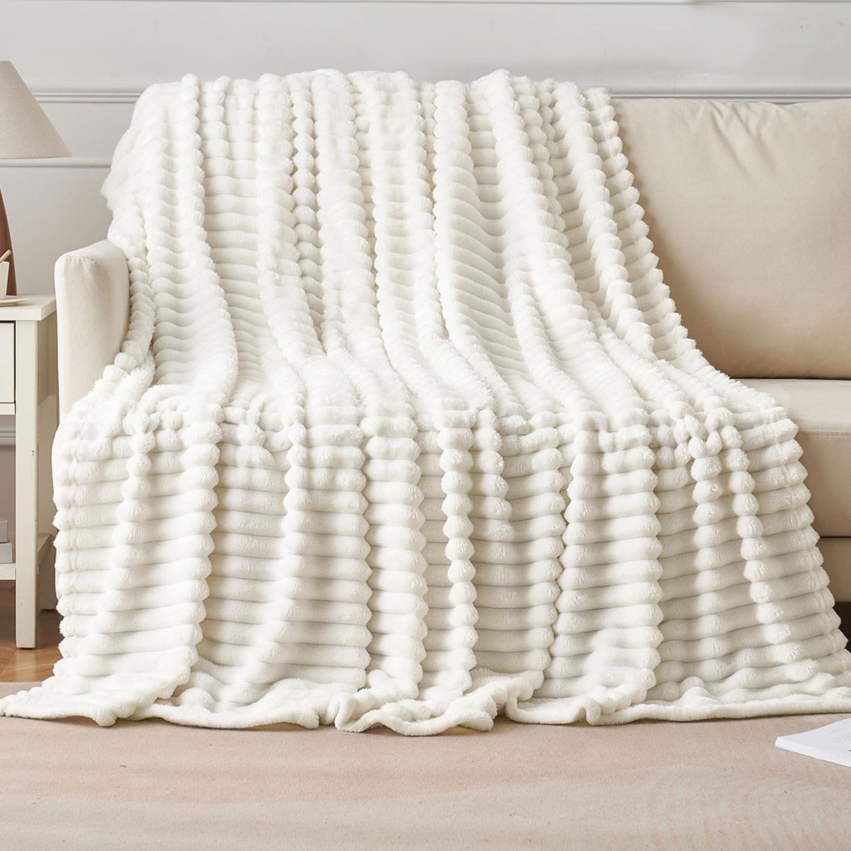 SnelShoppen - Fleece Throw Blanket 150x200 cm - Zachte Warm Comfortabele Deken voor Sofa en Bed - Fluffy Corduroy Look - Ideaal voor Kinderen en Op Re