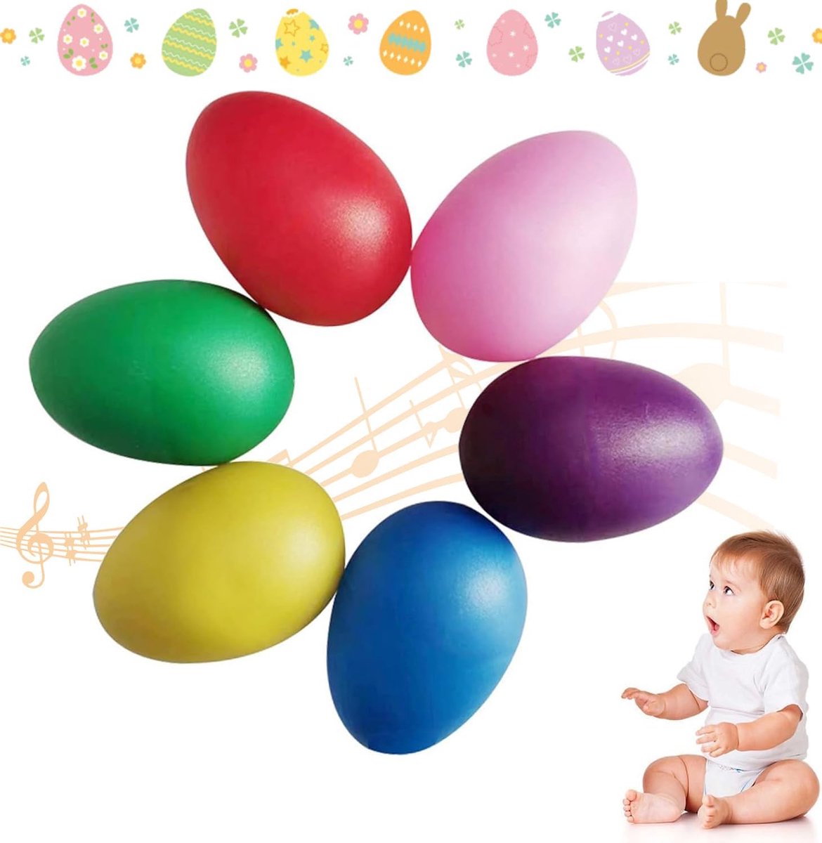 SnelShoppen - Music Toys Egg Shaker Set - 6 Stuks Eivormige Maracas voor Kinderen - Houten Muziekinstrumenten voor Peuters - Perfect voor Feesten en S