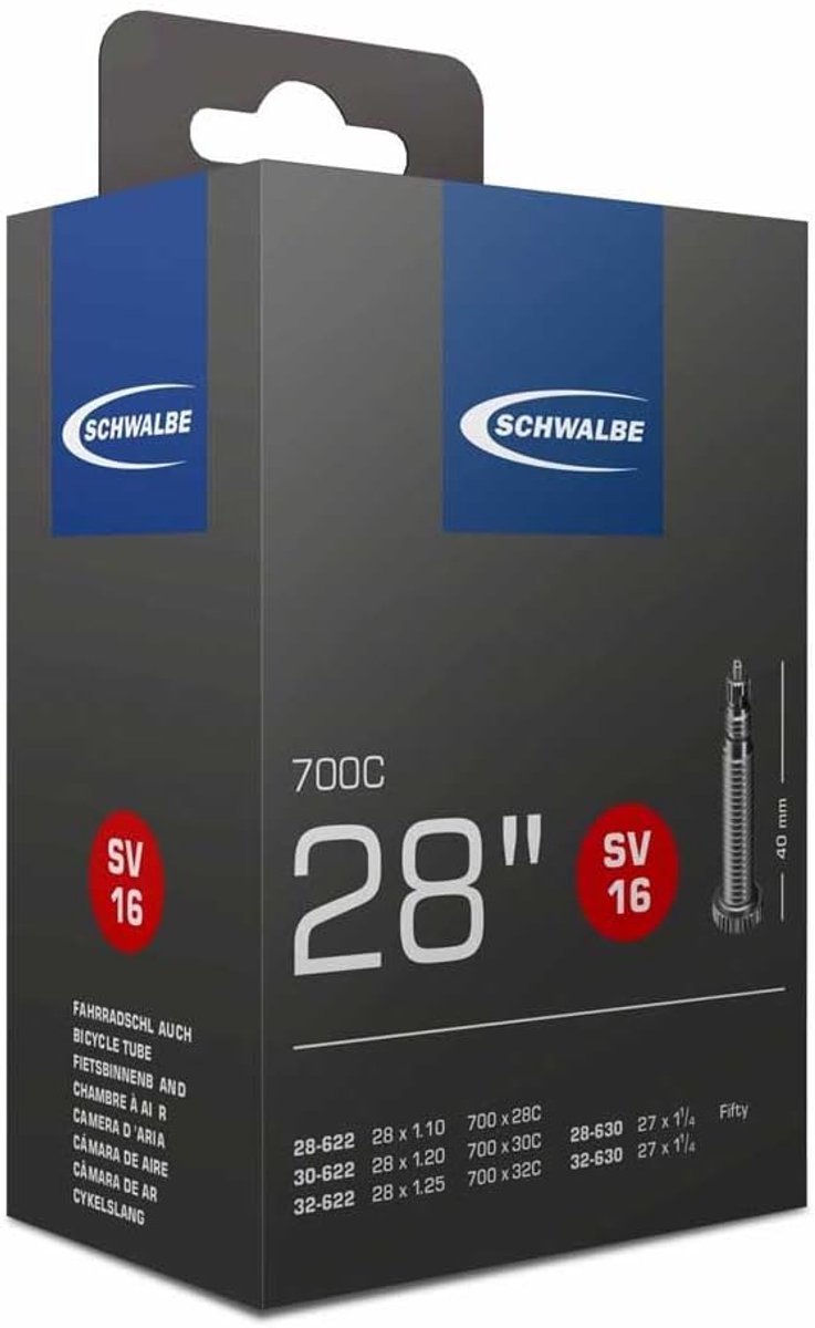 SnelShoppen - Fietsbinnenband 28 inch SV16 28/32-622/630 EK 40 mm Zwart - Rubber Binnenband voor Fietsen, Voor Racefietsen en Mountainbikes