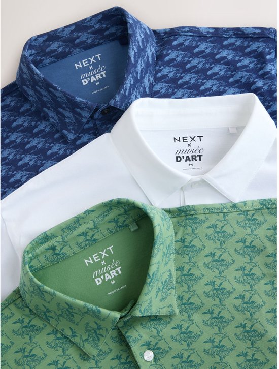Next - Heren - Motionflex poloshirts met korte mouwen, 3-pack met opdruk - Blauw