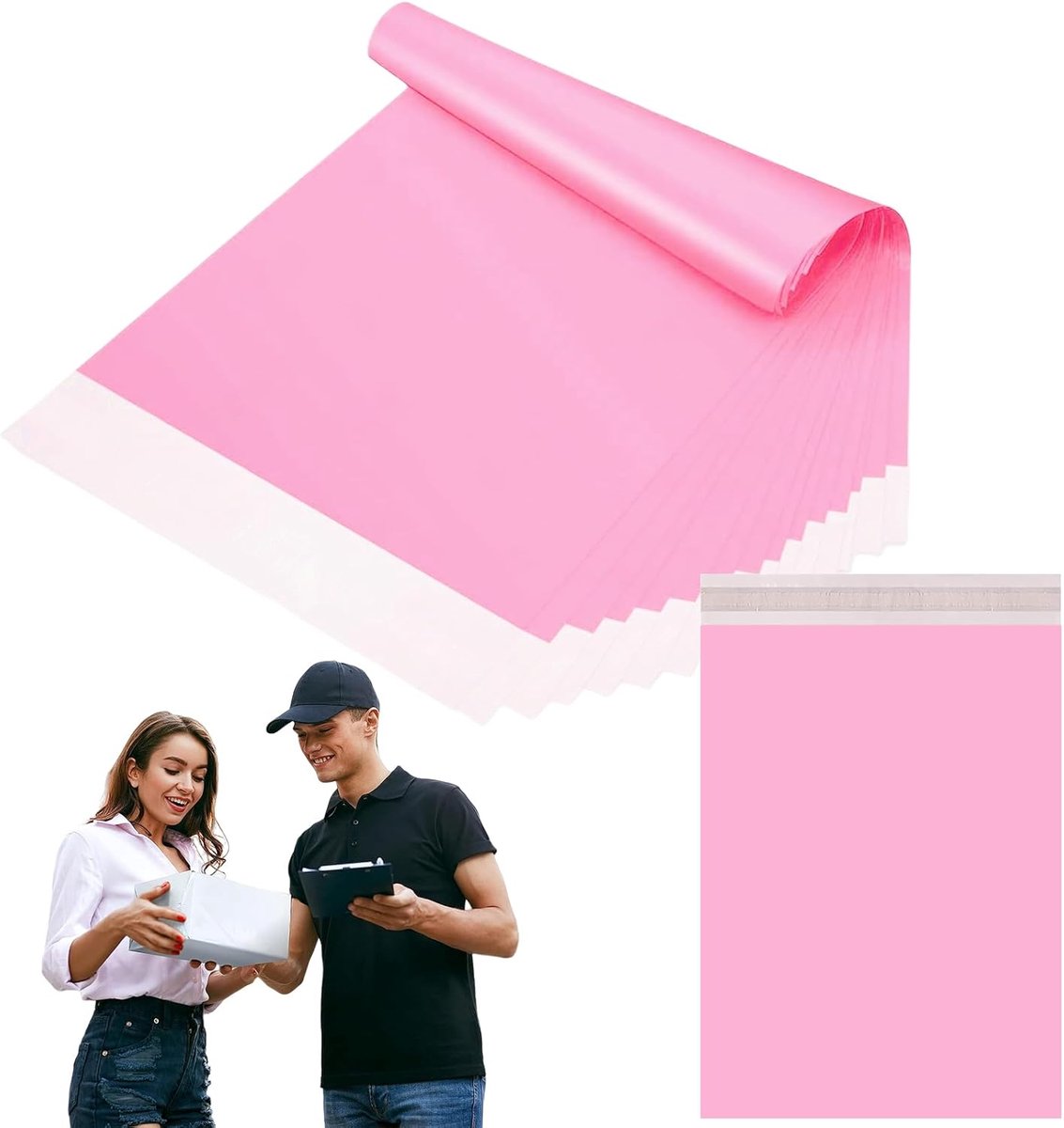 SnelShoppen - 10 Stuks 60x70cm Roze Translucente Verzendzakken voor Kleding, Zelfsluitende Poly Bags, Sterke Verpakkingszakken, Waterdichte Plastic Co