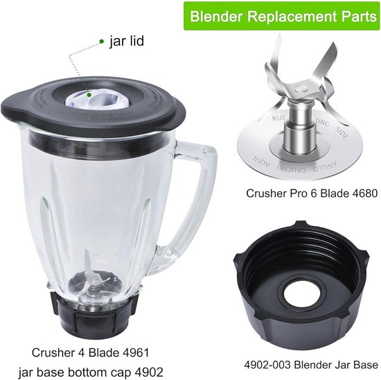SnelShoppen - Mixer Onderdelen Set 8-Delig voor 6 Cups Blender, Glazen Vaat met IJsblad en Deksel, Perfect voor Keuken, Smoothies en Soepen — afbeelding 5