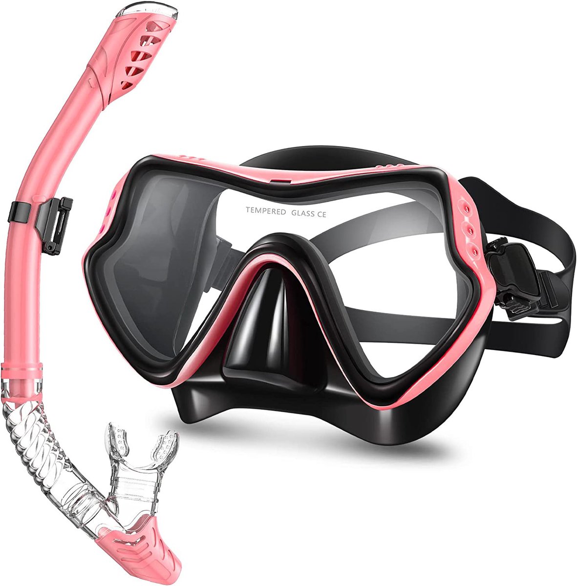 LISM-Snorkelset (inclusief duikbril, duikmasker en snorkel) - Veilig snorkelen - Verstelbare hoofdband - Roze + transparant
