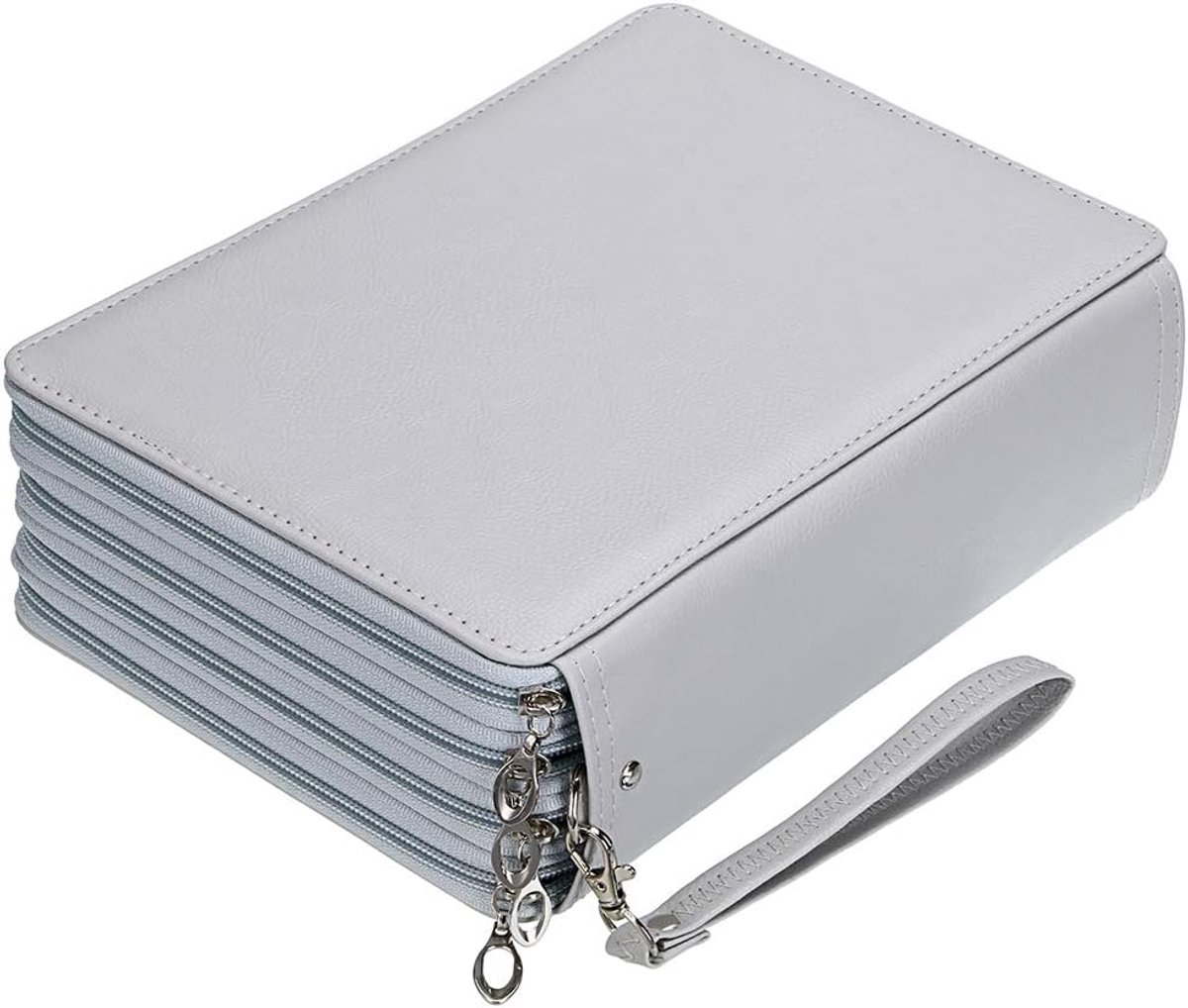 VHV - Etui - Groot etui met 3 lagen en ritssluiting - Pennenzak met polsband - Geschikt voor circa 200 pennen, schoolspullen en knutselmateriaal - Bloemenpatroon - 28*20*8cm - Grijs