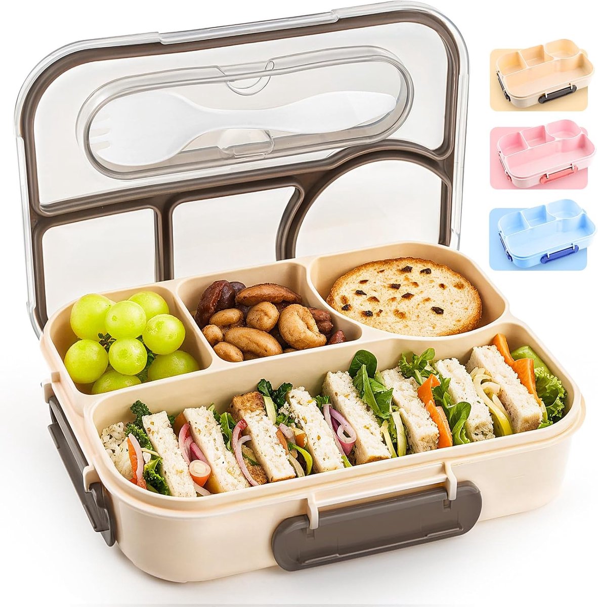 Lunchbox - Lunchbox kinderen - Lunchbox volwassenen - Lunchbox met vakjes - 3-delige set - Bento Lunchbox 1000 ml – Lunchbox met 4 Vakken -Lekvrije Broodtrommel met Stevige Sluiting - Herbruikbare Maaltijdbox voor Werk - School en Reizen
