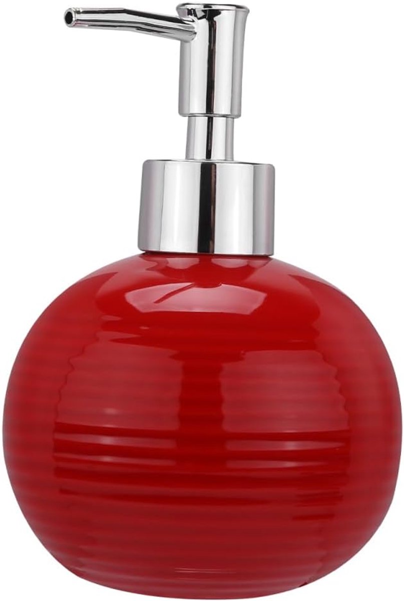 Thijox - Ronde Keramische Zeepdispenser - Navulbare Lotion Knijppomp Dispenser voor Vloeistof - Handzeepdispenser in Rood - Ideaal voor Keuken en Badk