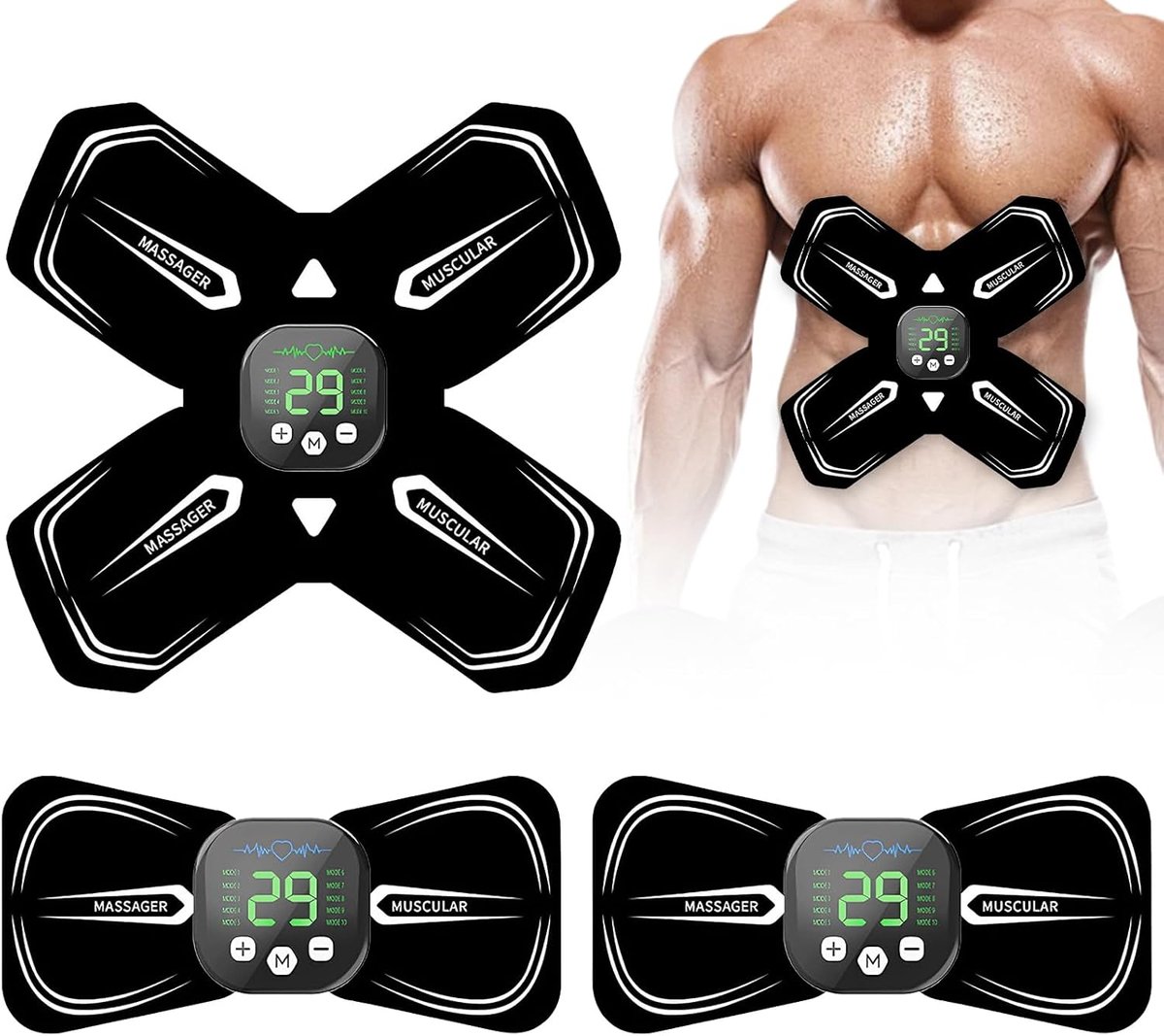 SnelShoppen - EMS Abdominal Trainer Pro - Oplaadbaar Spierstimulator - 10 Modi & 29 Intensiteitsniveaus - Buikspier Trainer Voor Thuisgebruik - Effect