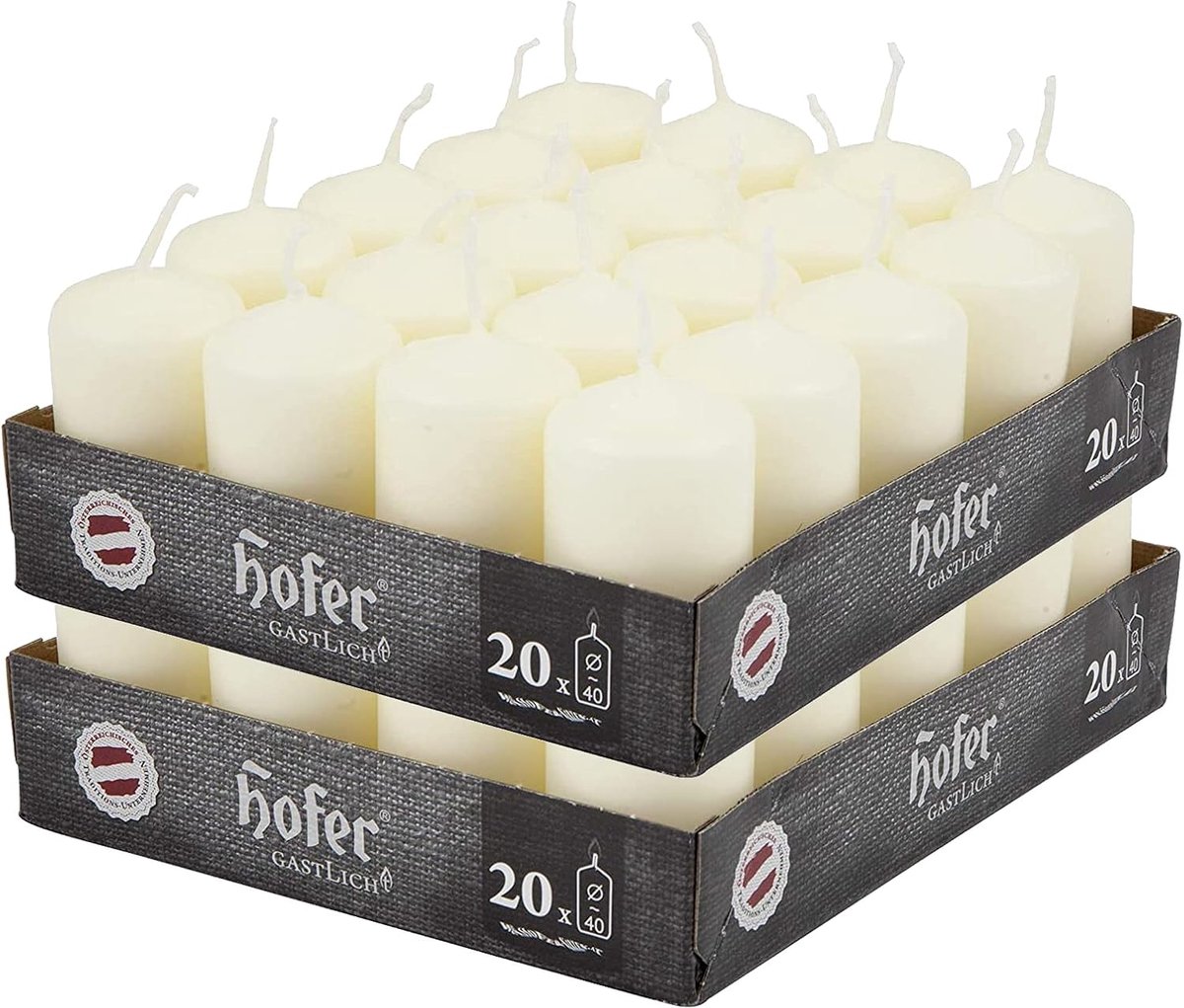 SnelShoppen - Pillar Kaarsen - Was Kaarsen - Lange Brandduur - 7 Uur - 4 x 7 cm - Ivoor - 40 Stuks - Perfect voor Feest, Restaurant, Catering, Verjaar