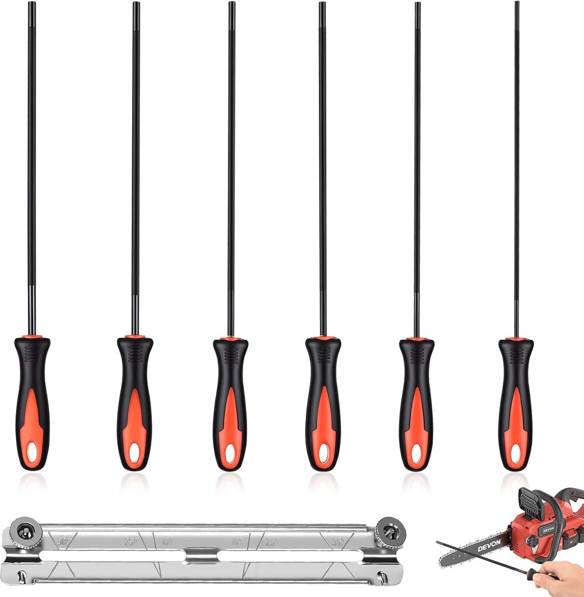 Thijox - 6-delige Kettingzaag Vijlenset voor Slijpen van Kettingzagen - Ronde Vijlen 3.2-5.5 mm - Ergonomisch Ontwerp - Duurzaam en Corrosiebestendig
