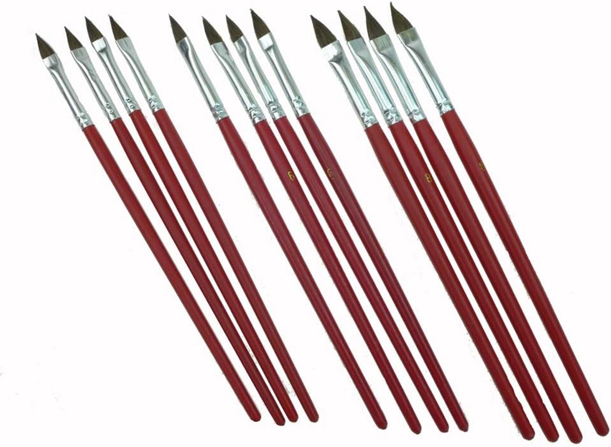 SnelShoppen - 12-delige Set Reparatieborstels - Fijne Haarmix, Cat Barrel, Maat #4, #6, #8 - Ideaal voor Auto, Huishouden en Werkplaats