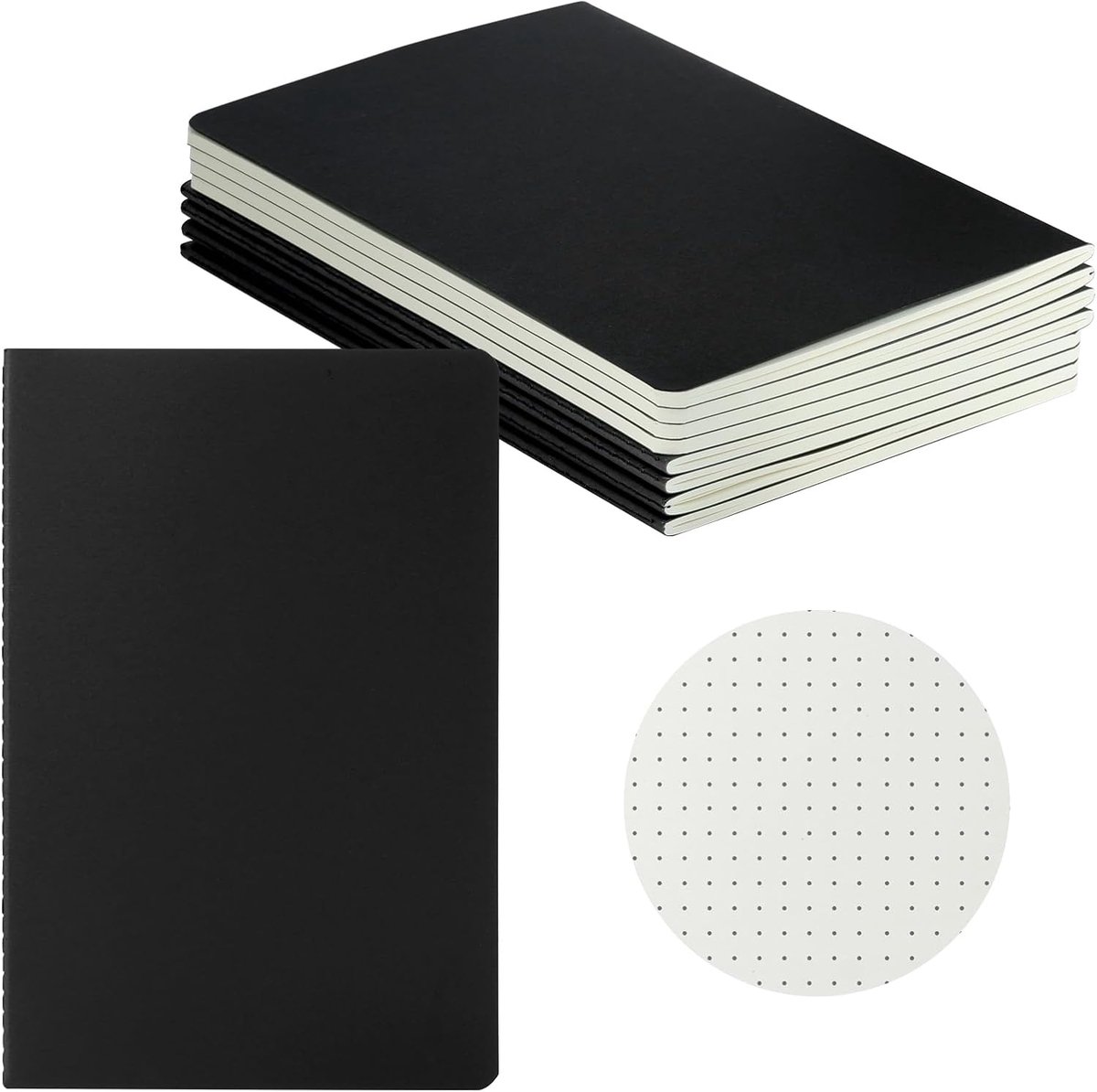 SnelShoppen - Notitieboek A5 Gestippeld Zwart - 8 Stuks Ideaal voor School, Werk, Notities, Bullet Journaling en Creatief Schrijven