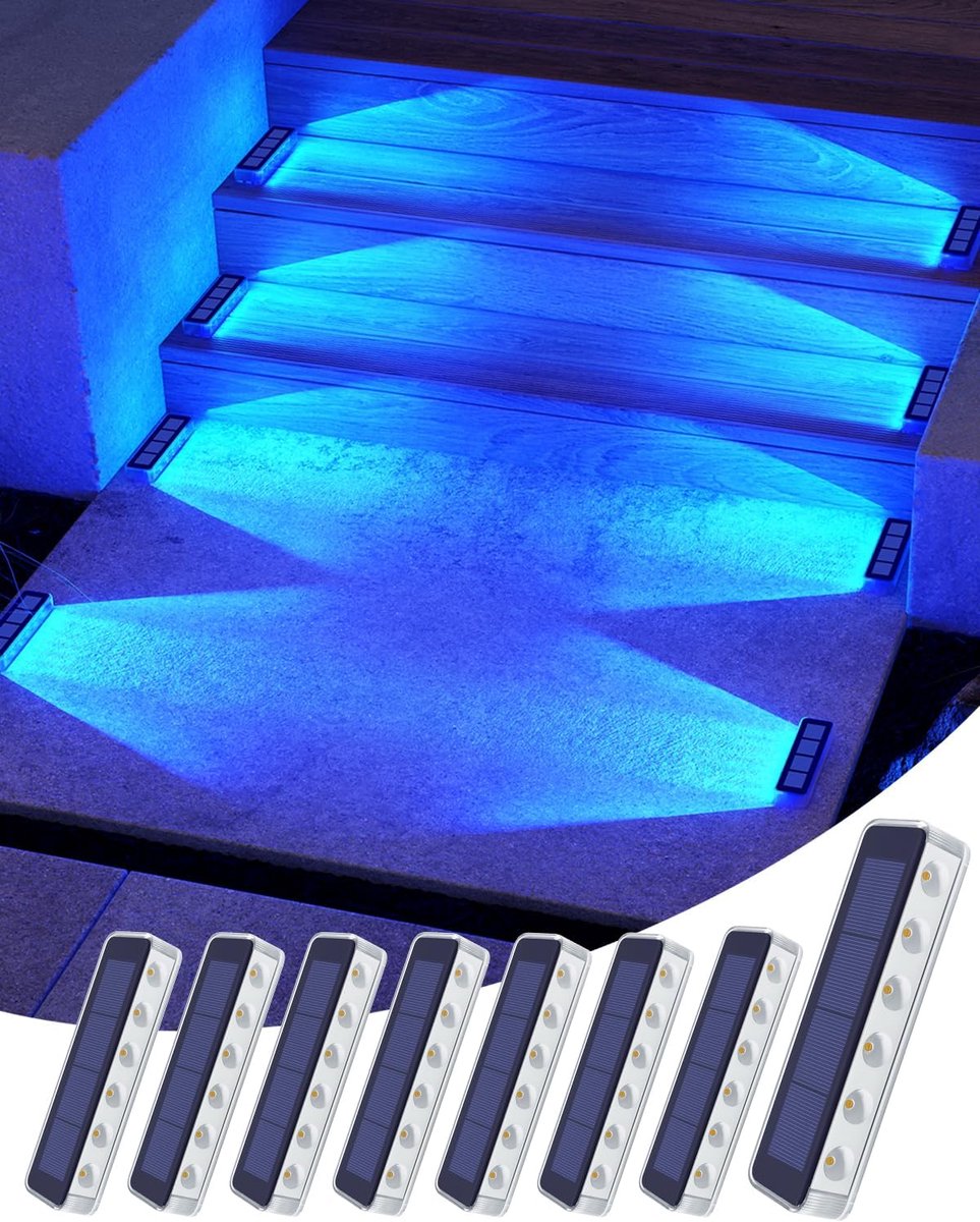 SnelShoppen - 8x IP68 Waterdichte Solar Buitenverlichting LED Lichten voor Trappen, Zelfklevende Decoratieve Lichten voor Porch, Dock, Patio, Pad in B