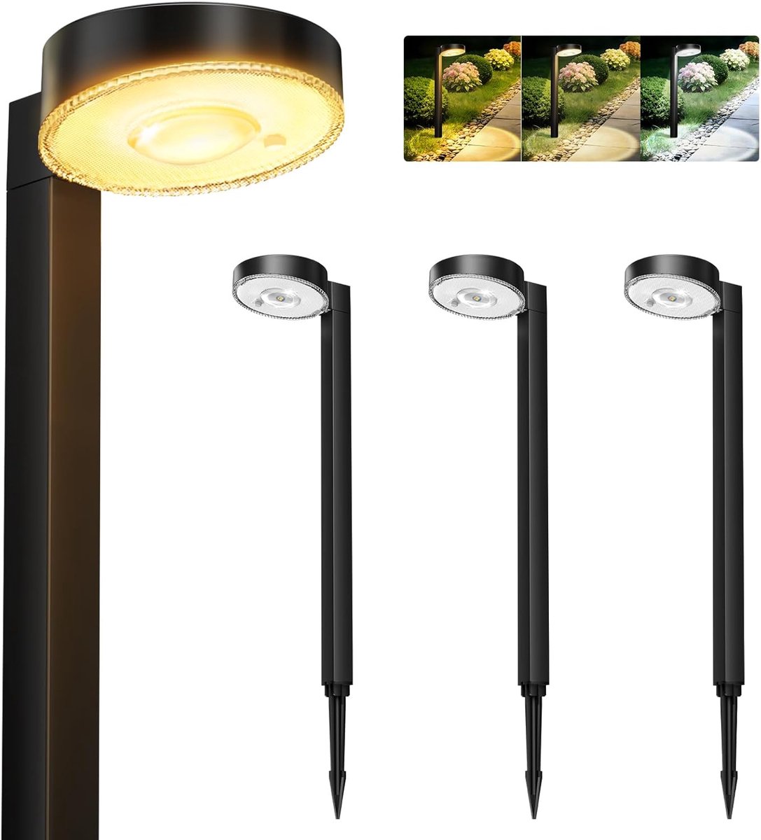 SnelShoppen - Solar Tuinverlichting 4 Stuks - IP65 Waterproof Buitenverlichting - 3 Kleuren Temperaturen (3000K/4500K/6000K) - Perfect voor Pad, Gazon