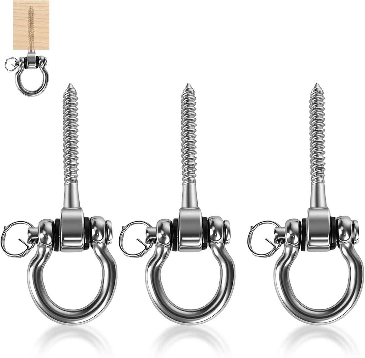 SnelShoppen - 3 stuks 180° zware schommelhaken roestvrij staal - max. 800 kg draagkracht - schommelschroevenset voor houten balken en betonnen plafond